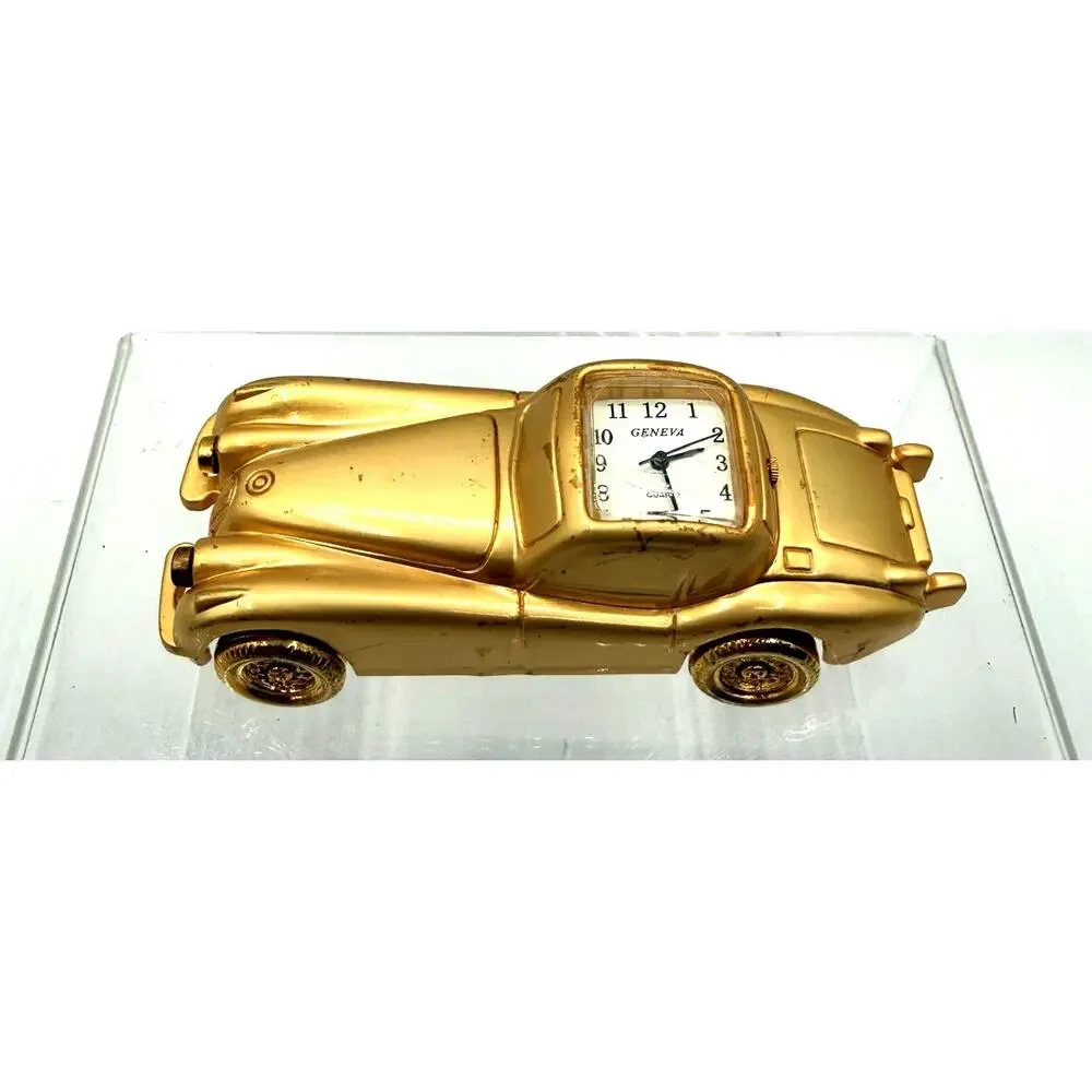 Geneva Mini Collectible Gold Plated Clock Car-Working